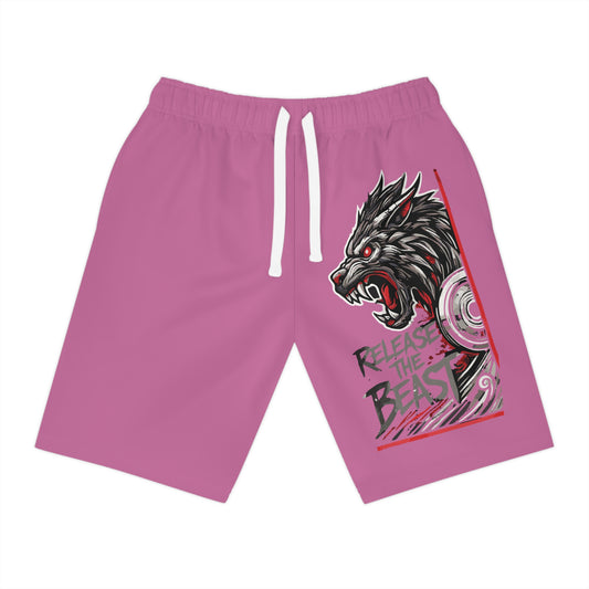 ReleaseTheBeast Men's Gym Sweat Shorts White Pink